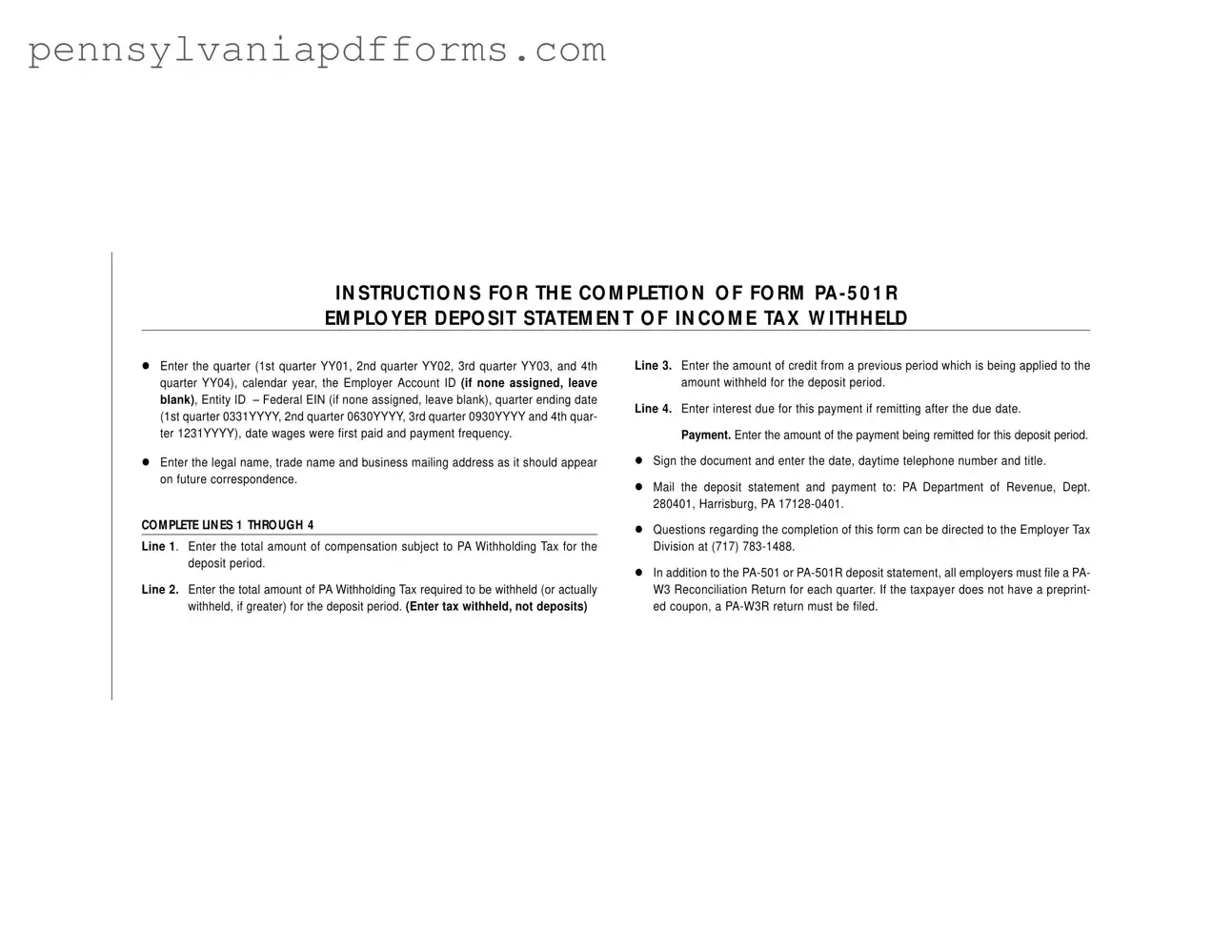 Pa 501 Form