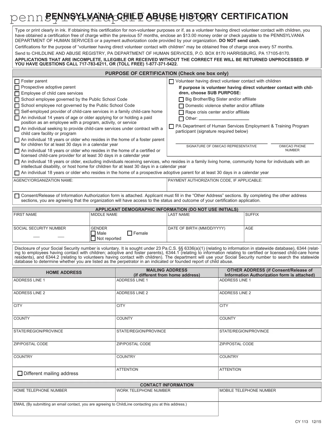 Pa Child Abuse History Clearance Form