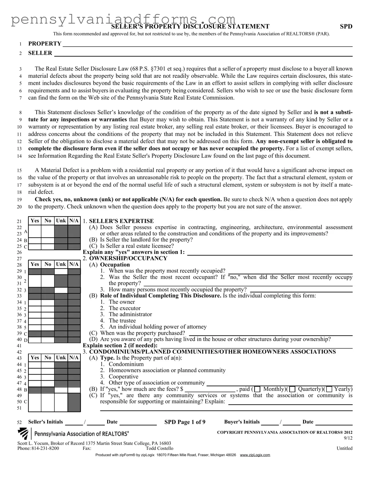 Pa Disclosure Form