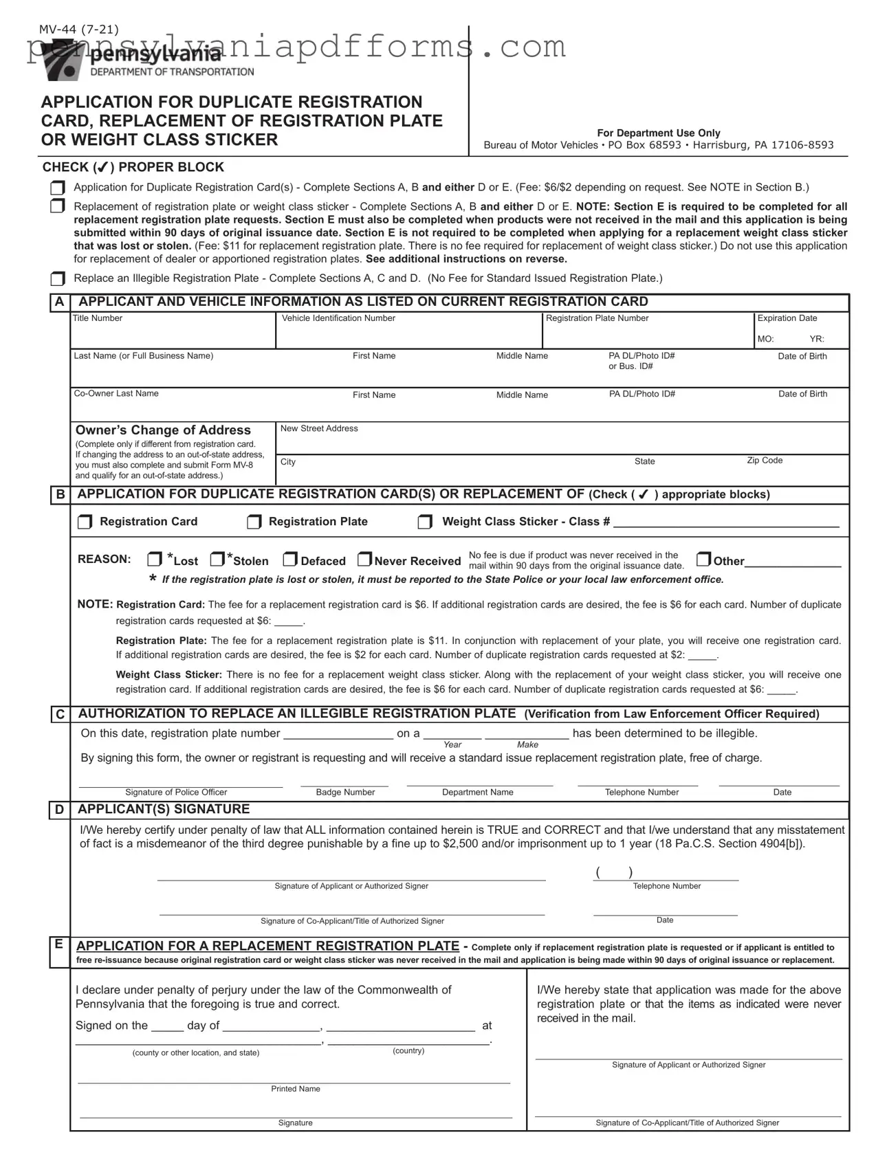 Pa Mv 44 Form
