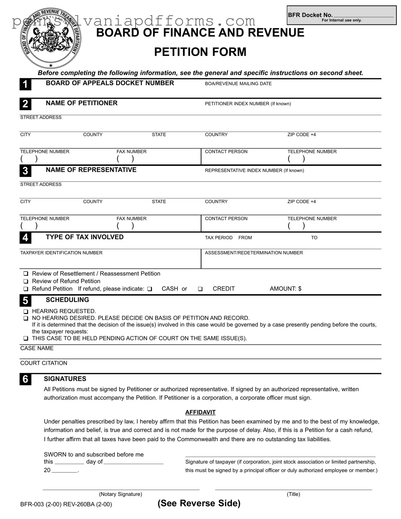 Pennsylvania Bfr 003 Form