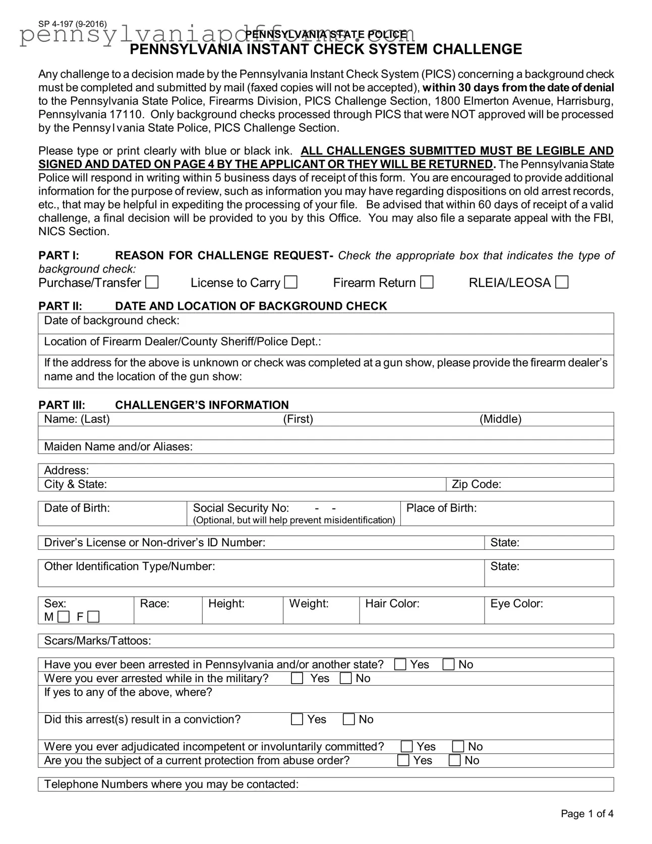 Pennsylvania Instant Check System Form