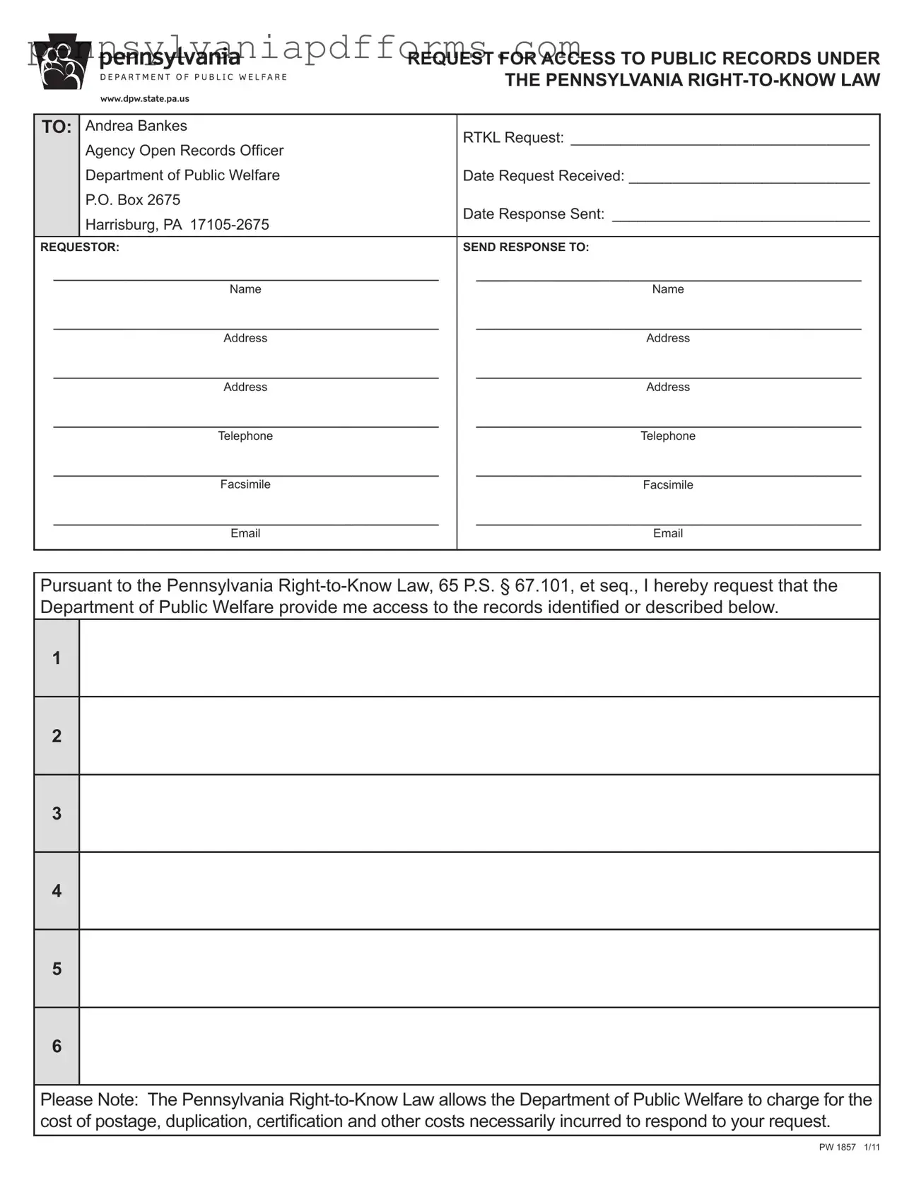 Pennsylvania Pw 1857 Form