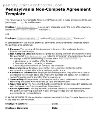 Fillable Non-compete Agreement Document for Pennsylvania State