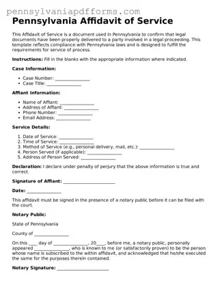 Fillable Affidavit of Service Document for Pennsylvania State