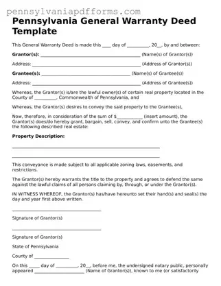Fillable Deed Document for Pennsylvania State